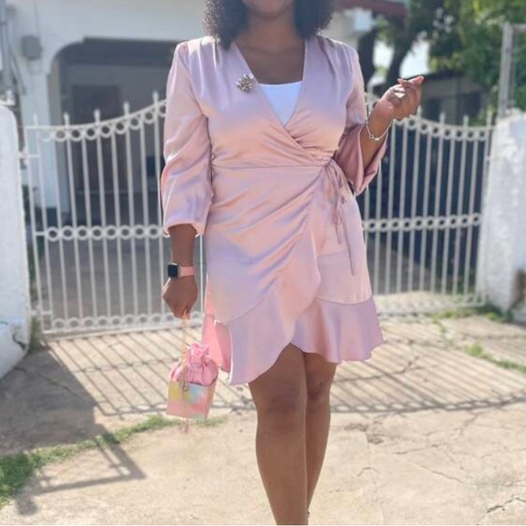 Luxe Satin Ruffle Swrap Mini Dress - Picture 4 of 4